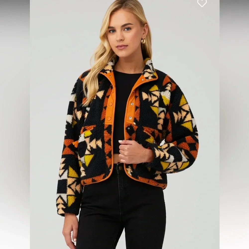 NWT FREE PEOPLE-Rocky Ridge Fleece Aztec Jacket Night Sky SIZE SMALL